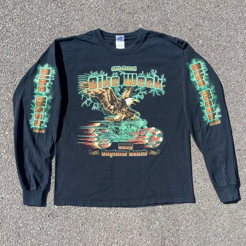 Vtg 2009 Daytona Beach Bike Week Long Sleeve Tee 68th Annual Eagle Graphic L